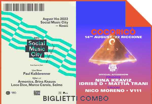 Biglietto Combo Rimini Beach Arena + Cocorico 14 Agosto 2022
